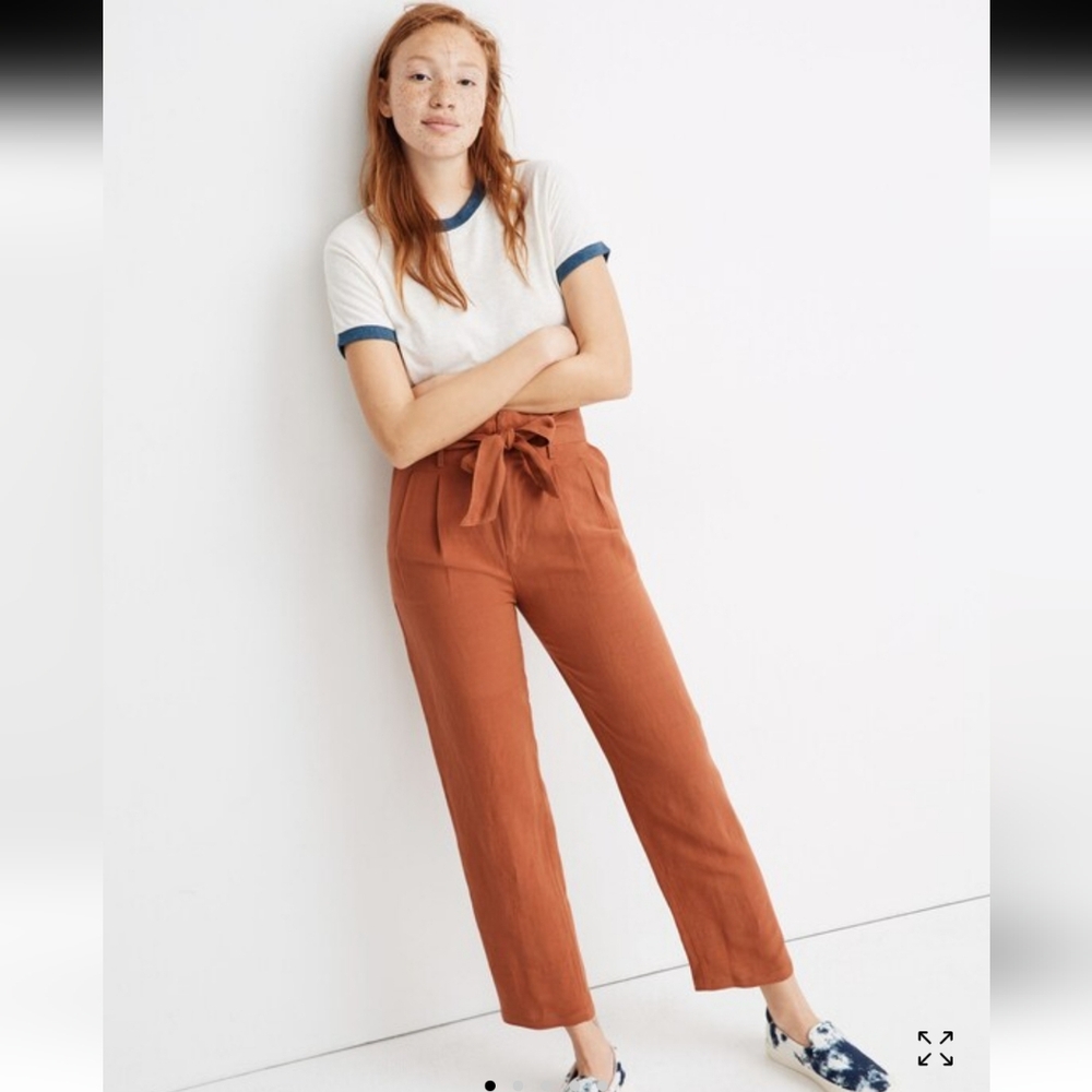 Madewell Afterglow Red Orange Linen Blend Paperbag Pants Size 6